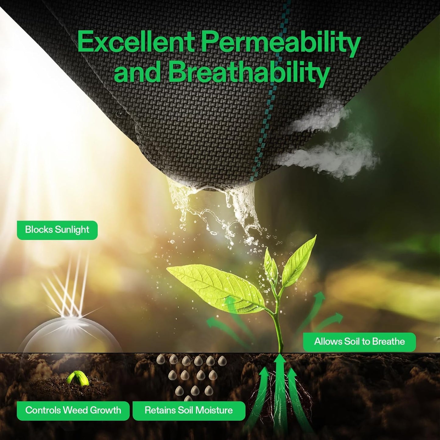 VIVOSUN Premium Weed Barrier Landscape Fabric Heavy Duty, 3ftx250ft 5oz Double-Layered Weed Control Mat with High Permeability, Commercial Ground Cover, Easy Set up & Superior Weed Control