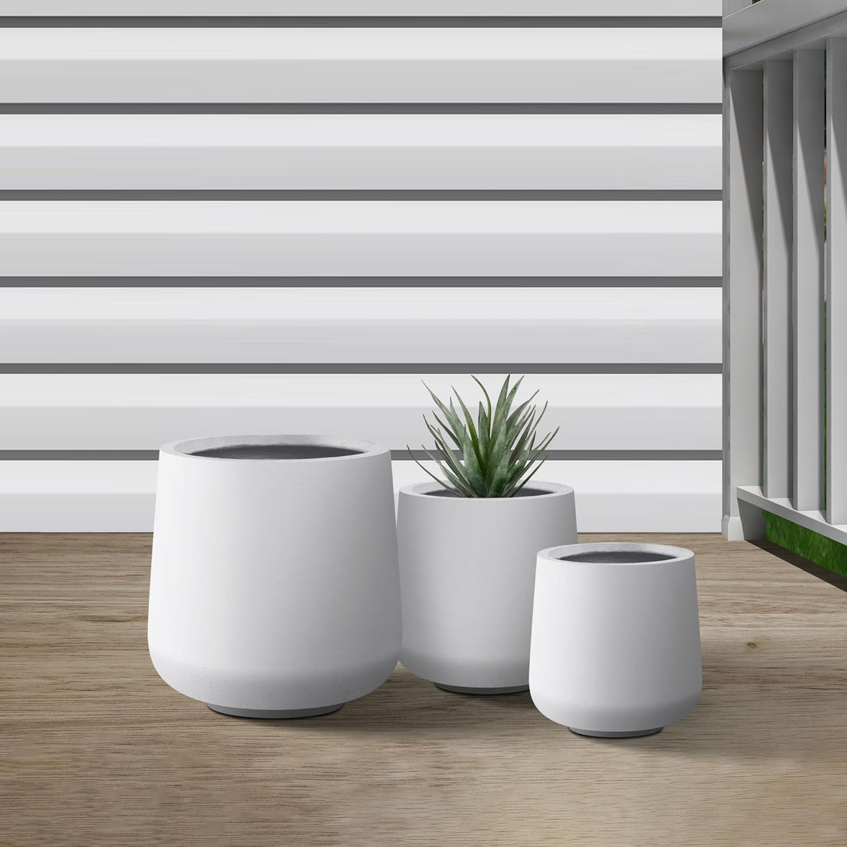 Kante 15.3"+11.6"+8.2" Dia Round Concrete Planter, Large Outdoor Indoor Planter Pots Containers with Drainage Holes and Rubber Plug for Home Garden Patio, Pure White