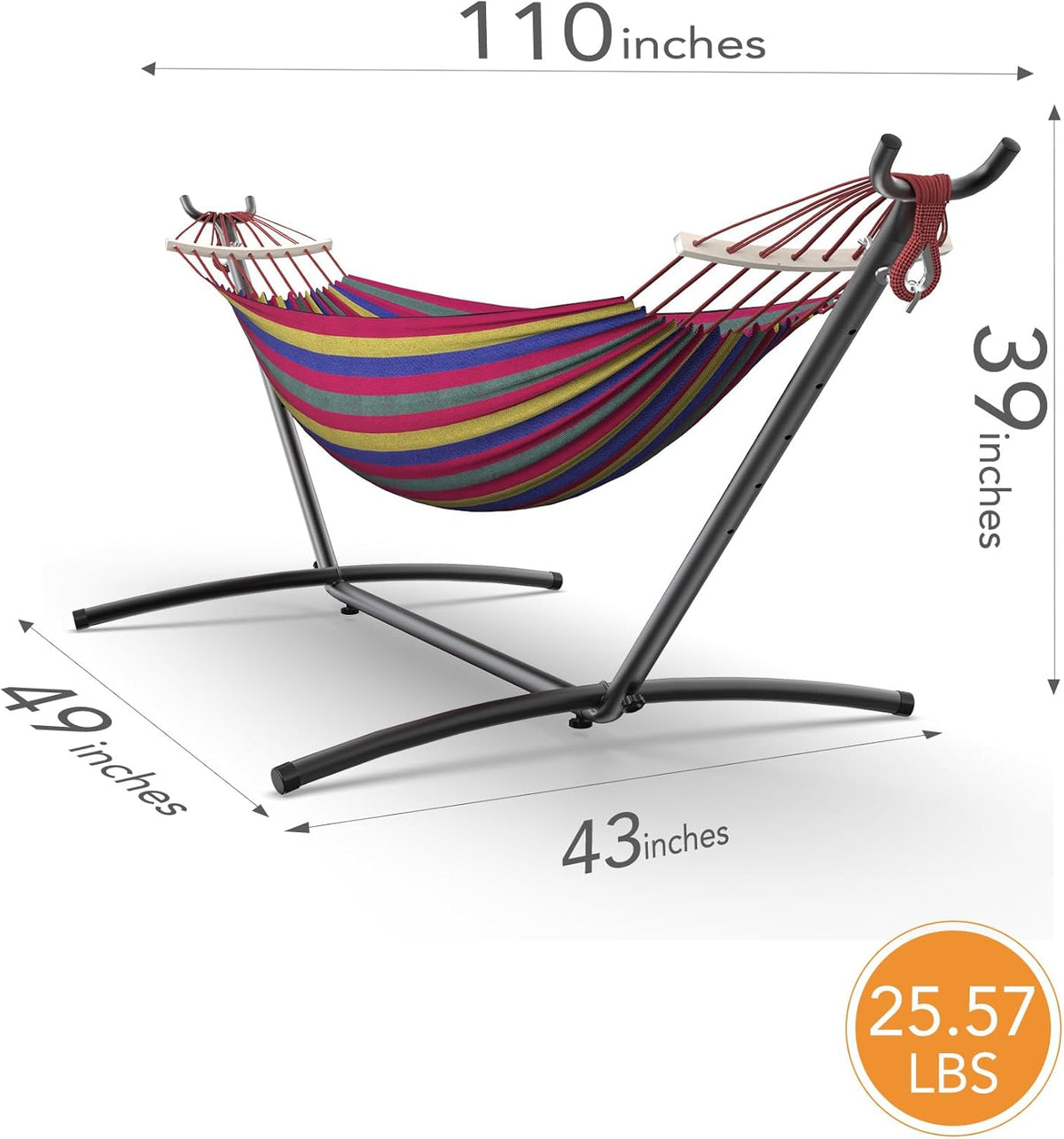 Double Hammock with Heavy-Duty Steel Stand,Portable,Easy Assembly,600lbs Weight Capacity,Suit for Indoor,Yard,Camping,or Outdoor-Wide Red