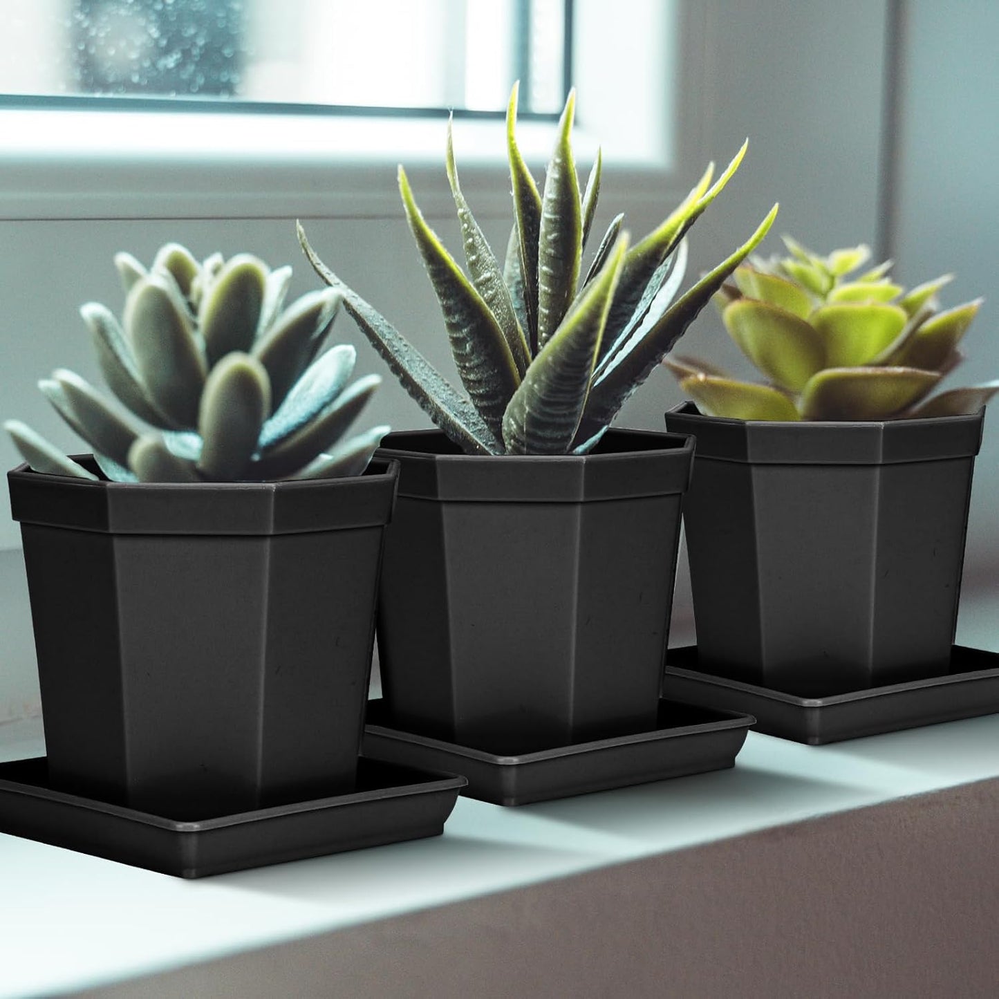 Square Plant Saucer 20 22 Inch 2 Pack, Extra Large Plant Saucers, Deep Plant Trays for Pots, Heavy Plastic Water Tray Tor Plants, Planters for Indoors and Outdoors Plants (20 inch Black)