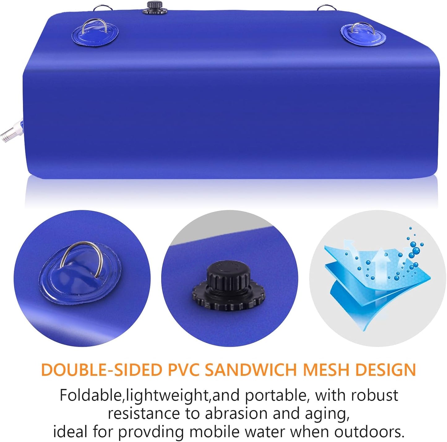 Water Tank, 30 Gallon Water Storage Bladder, Foldable Portable Water Storage, Large Water Storage Containers with 3/4" PVC Spigot and Hose Kit for Camping, Garden, Emergency Water Bag