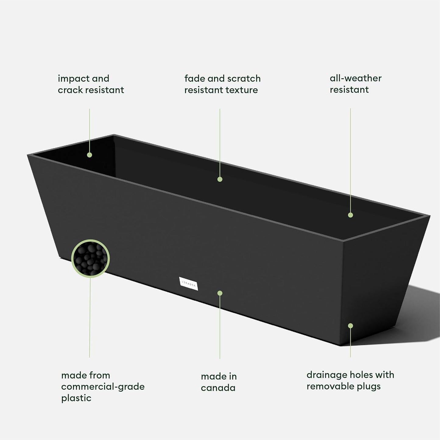 Veradek Pure Series Window Box Planter - Long Rectangular Planter for Indoor or Outdoor Windowsill/Balcony | Durable All-Weather Use with Drainage Holes | Modern Decor for Herbs, Small Plants, Flowers
