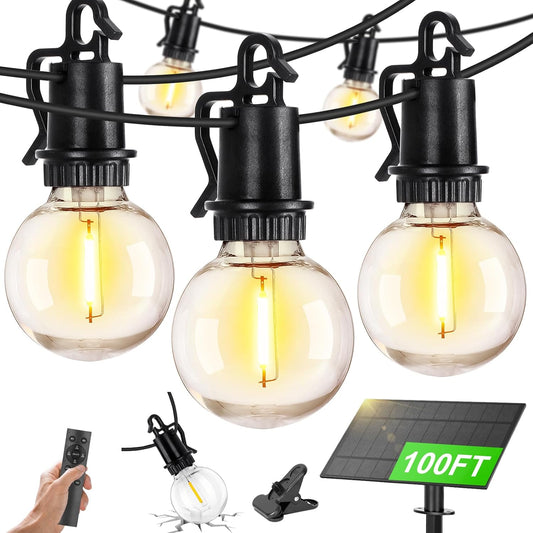 ZJOJO Solar Outdoor String Lights Waterproof, 100FT G40 Globe Patio Lights String Lights Solar Powered with 50 Edison Bulbs 2700K Shatterproof Hanging Lights for Porch Backyard Pergola Bistro