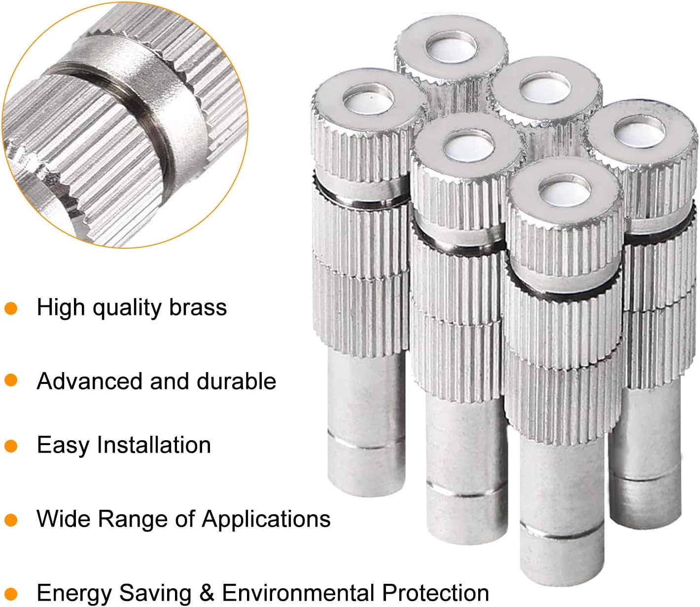 20pcs Brass Mister Nozzles, 6mm Misting Nozzles for Outdoor Cooling System, Landscaping, Air Humidification, Greenhouse Irrigation (with Filter, 0.028"/0.7mm Orifice)