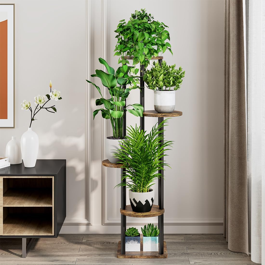 AZERPIAN Plant Stand Indoor 5 Tier Metal Plant Shelf for Multiple Plants Corner Tall Flower Holders for Living Room Balcony Bedroom Patio Garden (Black, 5 Tier)
