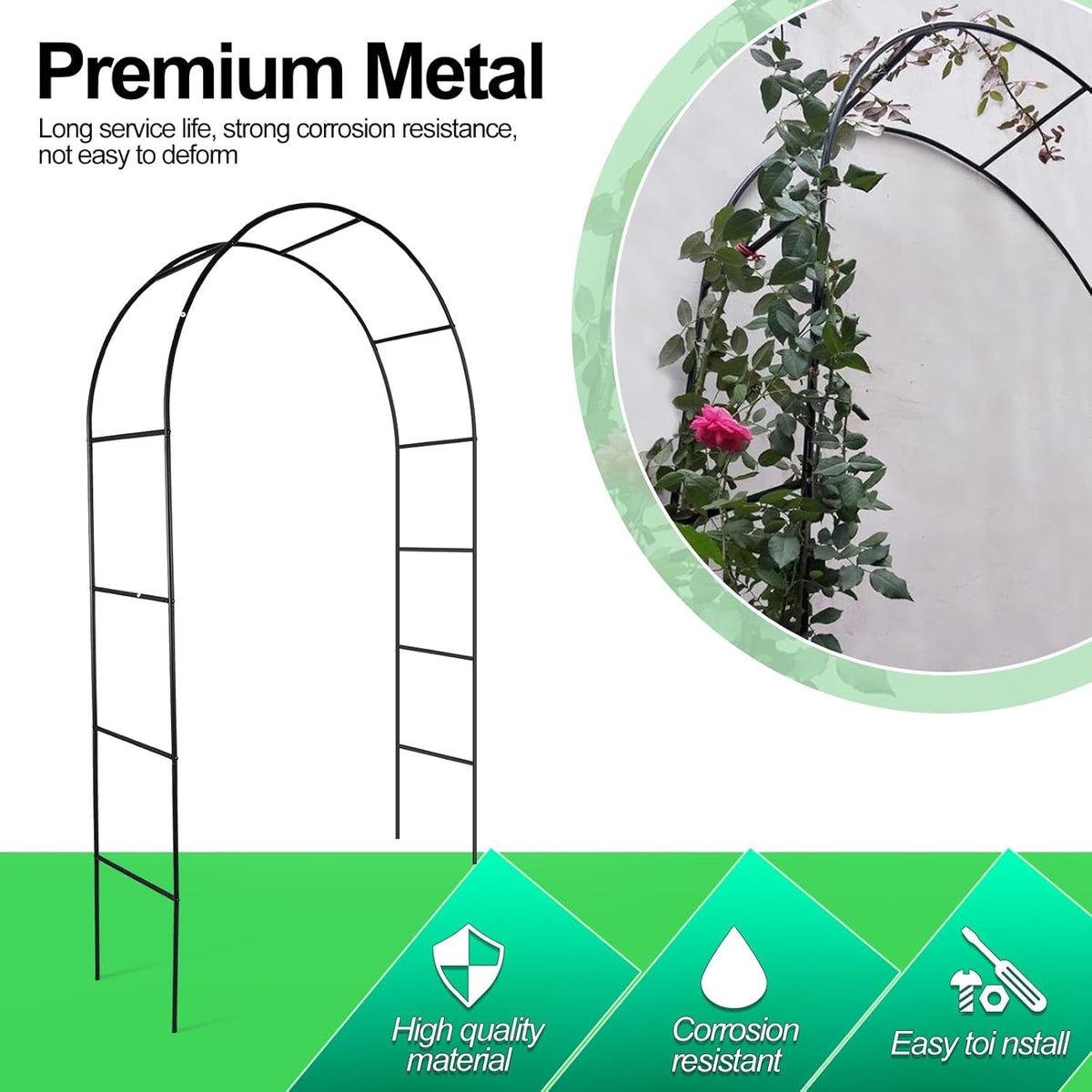 Metal Garden Arch 7.8ft High X 4.5ft Wide Garden Arbor for Various Climbing Plant Outdoor Garden Lawn Backyard Wedding Arch Party Decoration Archway