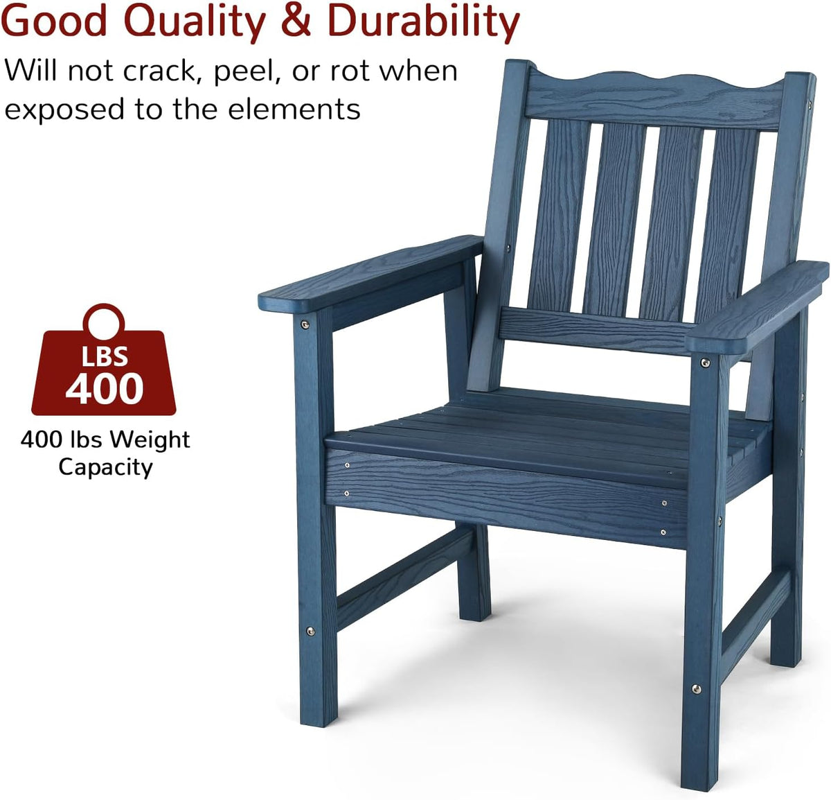 Stoog All-Weather Patio & Garden Chair, Outdoor Dining Chair with Curved Backrest, 400 lbs Support, for Backyard, Garden, Porch, Pool and Deck, Blue