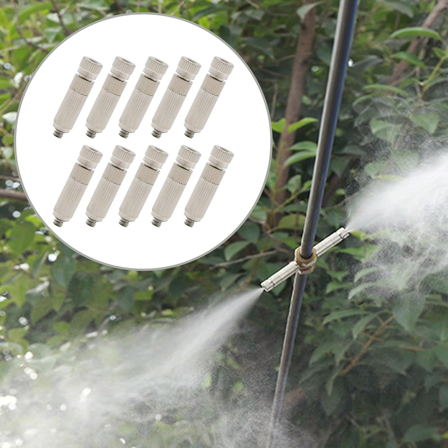 10 Pcs High Pressure Misting Nozzles Stainless Steel for Outdoor Cooling Misting System, High Pressure Anti Drip Cleanable, 3/16" Thread (0.8mm)