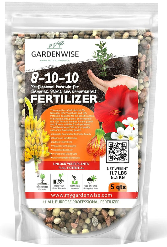 Elite 8-10-10 Professional Fertilizer for Banana, Flowering, and Fruit Trees, Ornamentals - Boosts Flowering & Fruiting - for Indoor & Outdoor Plants (5 QUARTS)