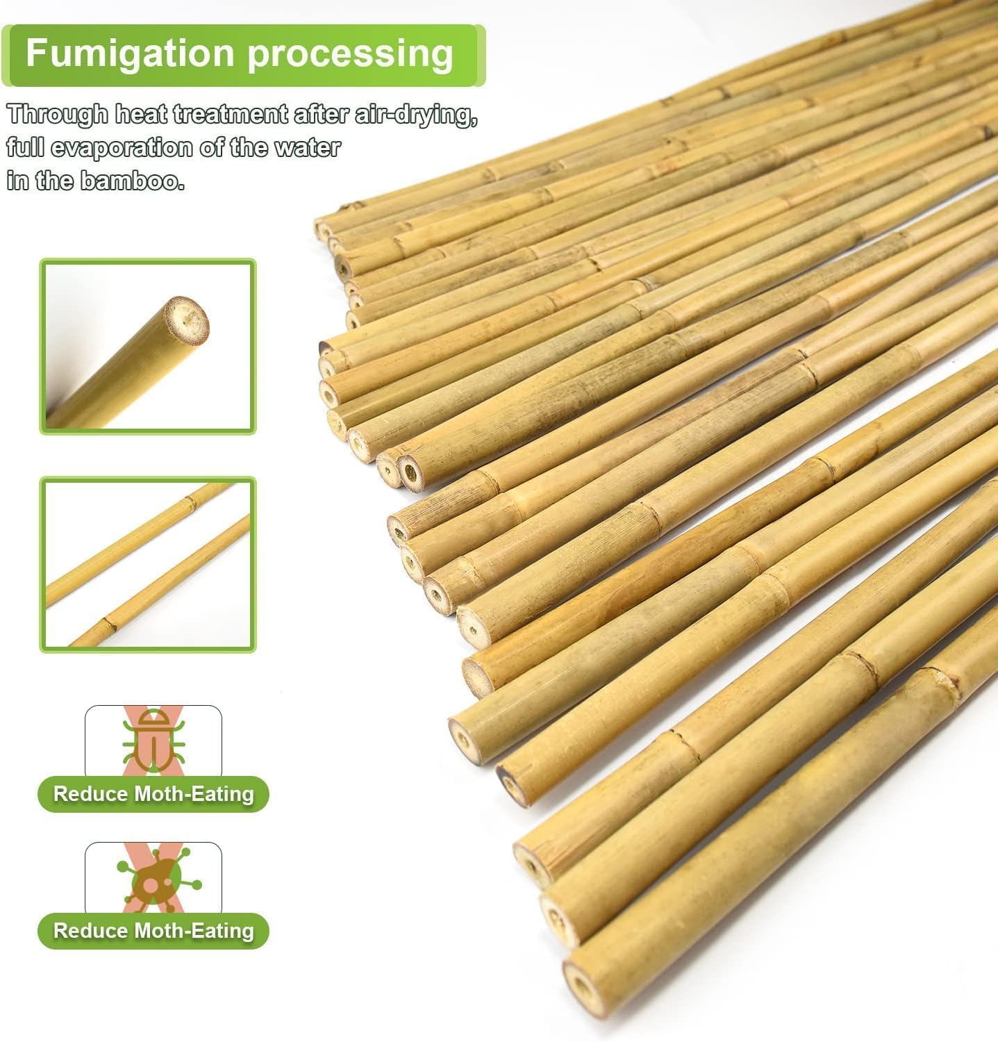3/10" D 2 Feet Bamboo Stakes 50 Pack, Thicker Heavy-Duty Plant Stakes, Natural Garden Stakes for Bean, Tomato, Bean, Flowers,Trees Potted and Climbing Plant Support