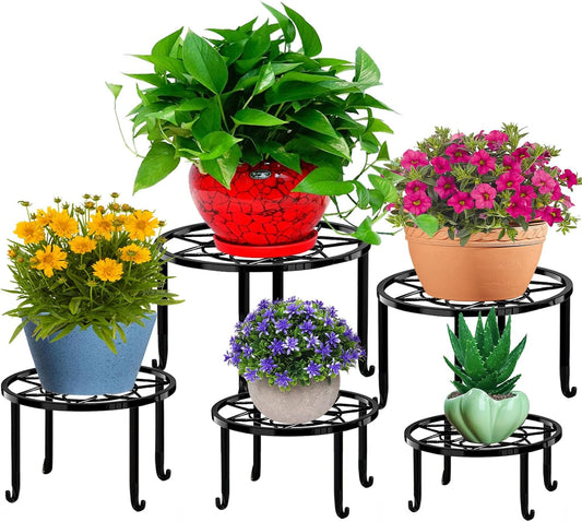 5 Pack Metal Plant Stands,Heavy Duty Potted Holder for Flower Pot,Indoor Outdoor Metal Rustproof Iron Garden Container Round Supports Rack for Planter…
