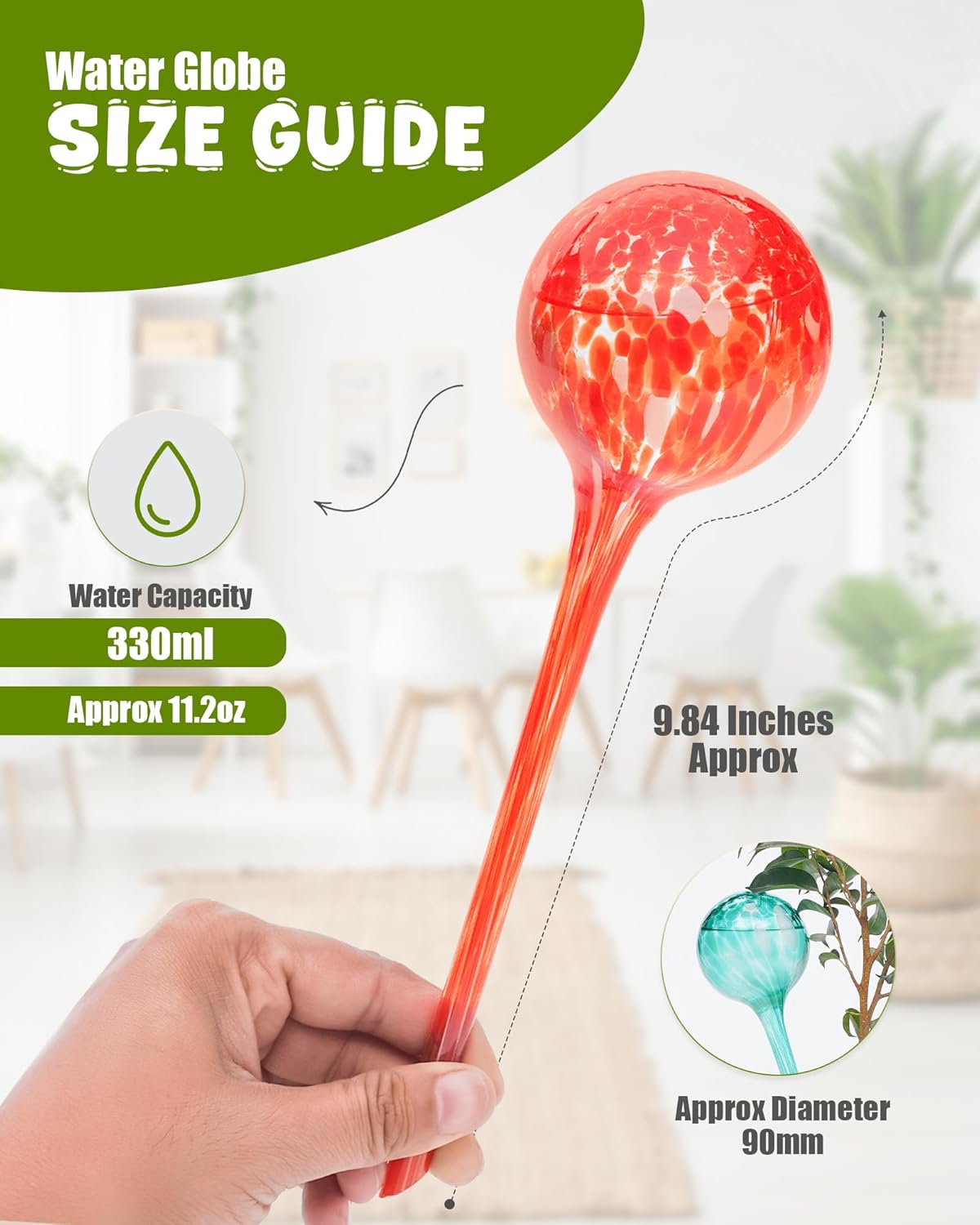 Iridescent Self Watering Globes, Glass Rainbow Plant Watering Globes, Self Watering Planter Insert, Automatic Plant Waterer Indoor (Large-4 Pcs Multi-Color, Large)