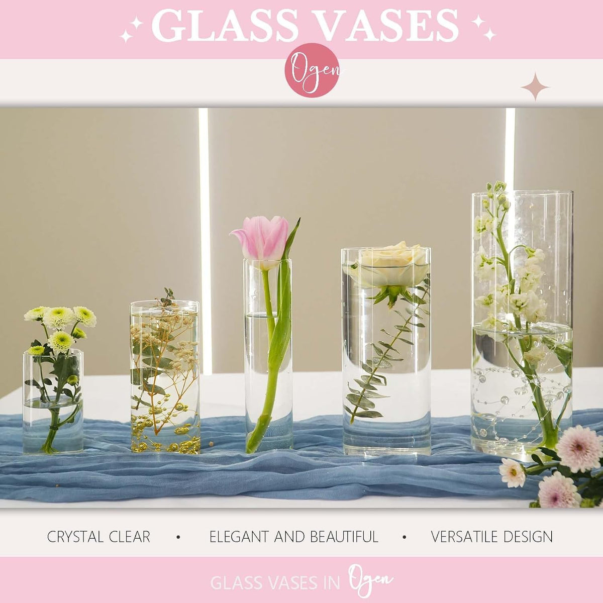 30pcs 11.8Inch Large Size Glass Vase Cylinder for Centerpieces Small Flower Glass Clear Home Decor Centerpiece Table Flower Vase Decorations for Wedding＆Holiday 6,7.9,10,10,11.8Inch Tall
