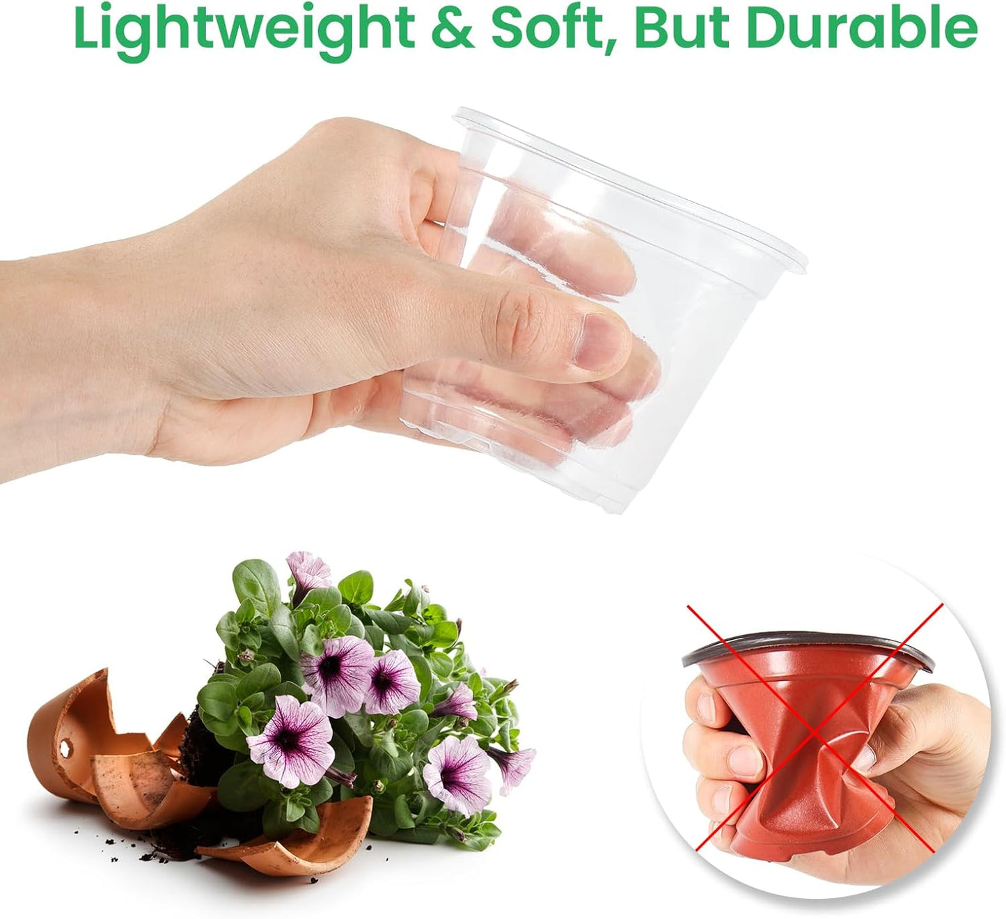 36 Packs 6.7/5/4/3.5 Inch Reinforced Clear Nursery Pots with Drainage Hole, Transparent Variety Pack Plastic Plant Pot Seedling Planter Seed Starter Flower