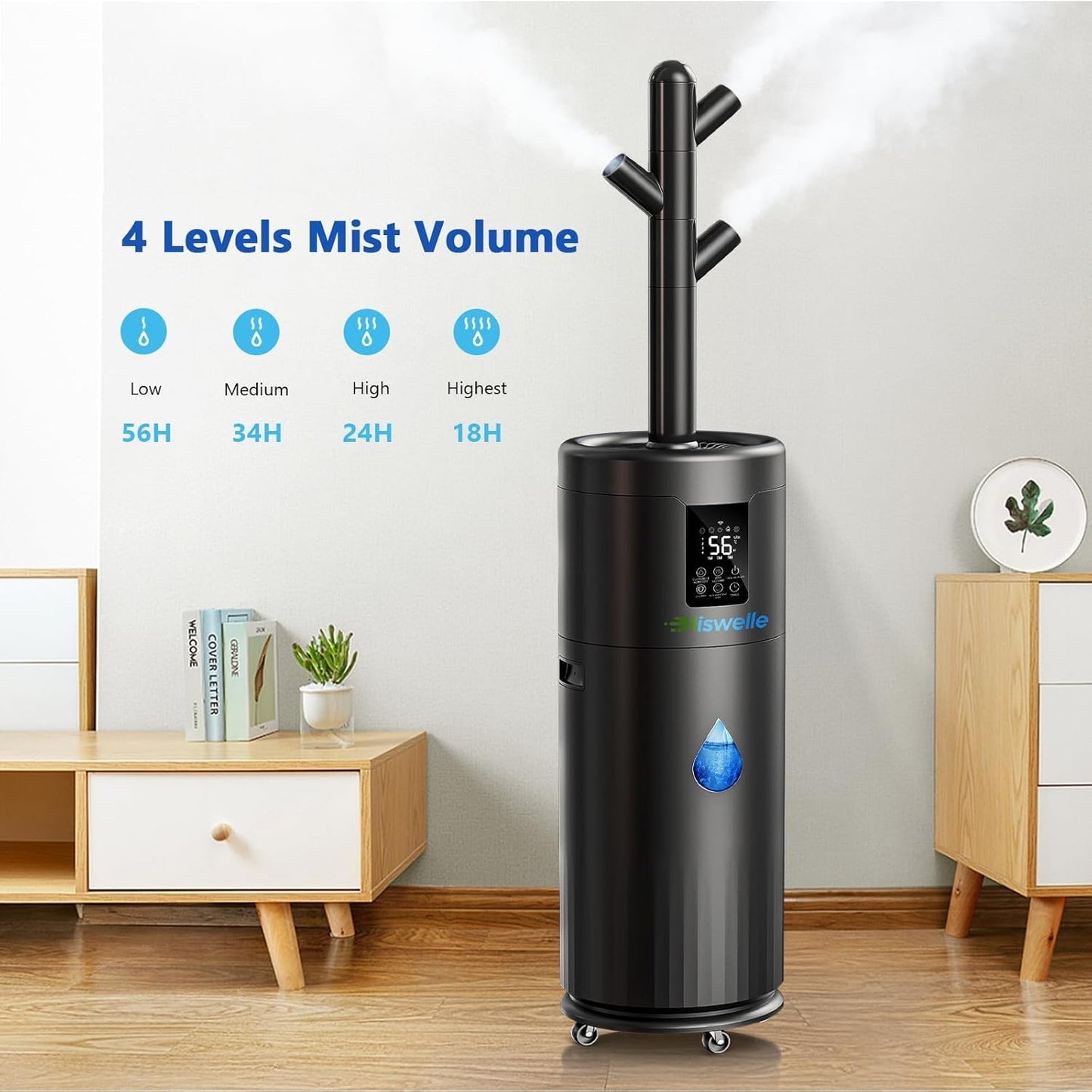 Large Humidifiers for Bedroom, 4.5 Gal Cool Mist Humidifier for Large Room Whole House with Remote Control, 800mL/h Output, 48H Runtime, Auto Humidistat, Wheels, Timer, Essential Oil Tray