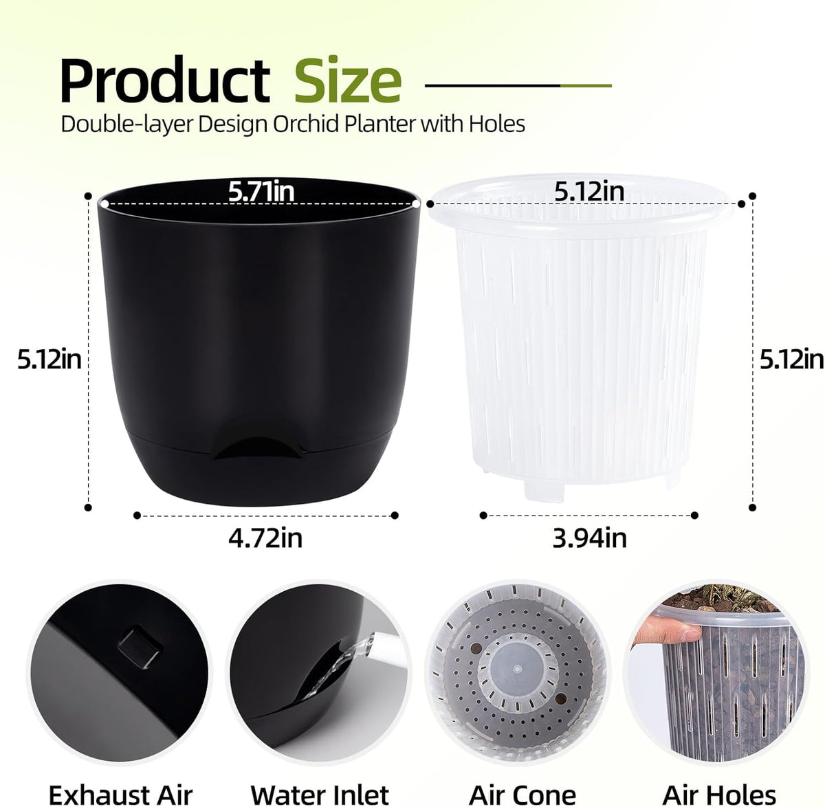 QCQHDU 2 Pack Orchid Pots with Holes for Repotting, Double-Layer and Self Watering Orchid Pot with Good Air Circulation