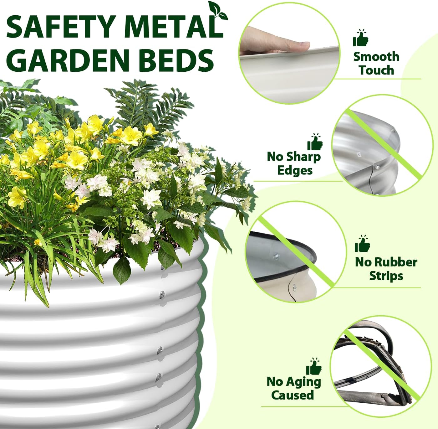 A ANLEOLIFE 6X3X2 ft Galvanized Raised Garden Beds Outdoor-2 Pack, Oval Large Metal Deep Root Planter Box for Planting Vegetables Flowers Herb, Anti-Rust & Easy-Setup, Antique White