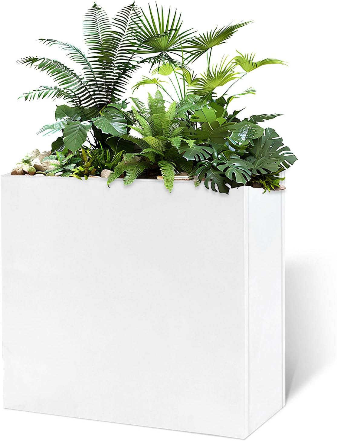 Galvanized Steel Metallic Heavy Planter for Outdoor Plants Metal Outdoor Planter Spliced Flower Box with Partitions for Outside,Indoor,Garden (White, 32 * 15 * 24)