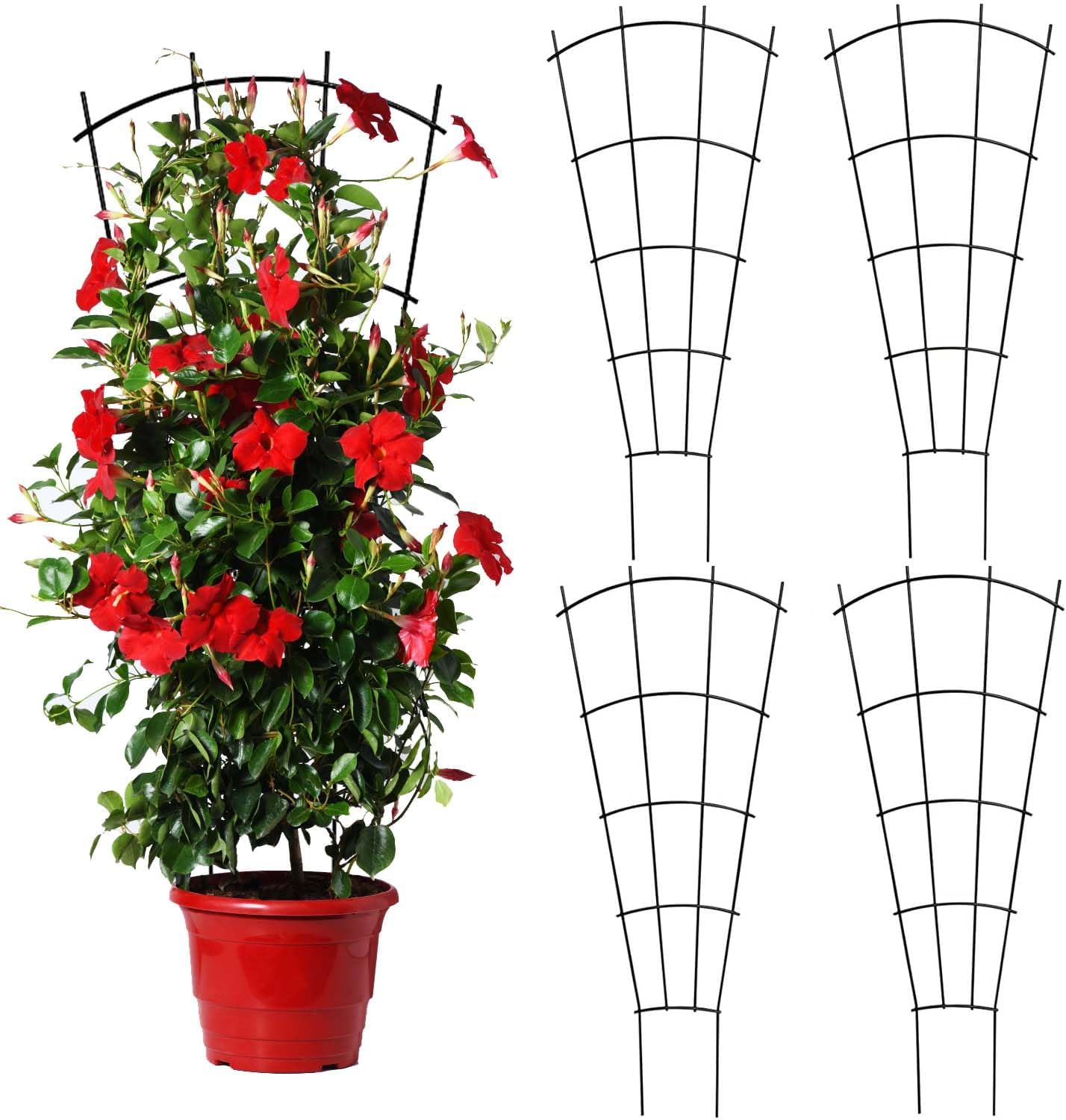 4 Pack 32'' Trellis for Potted Plants, Metal Garden Trellis for Climbing Plants Outdoor, Indoor Plant Trellis Black Coated Flower Pot Trellis for Climbing Plants Houseplants Vine Ivy