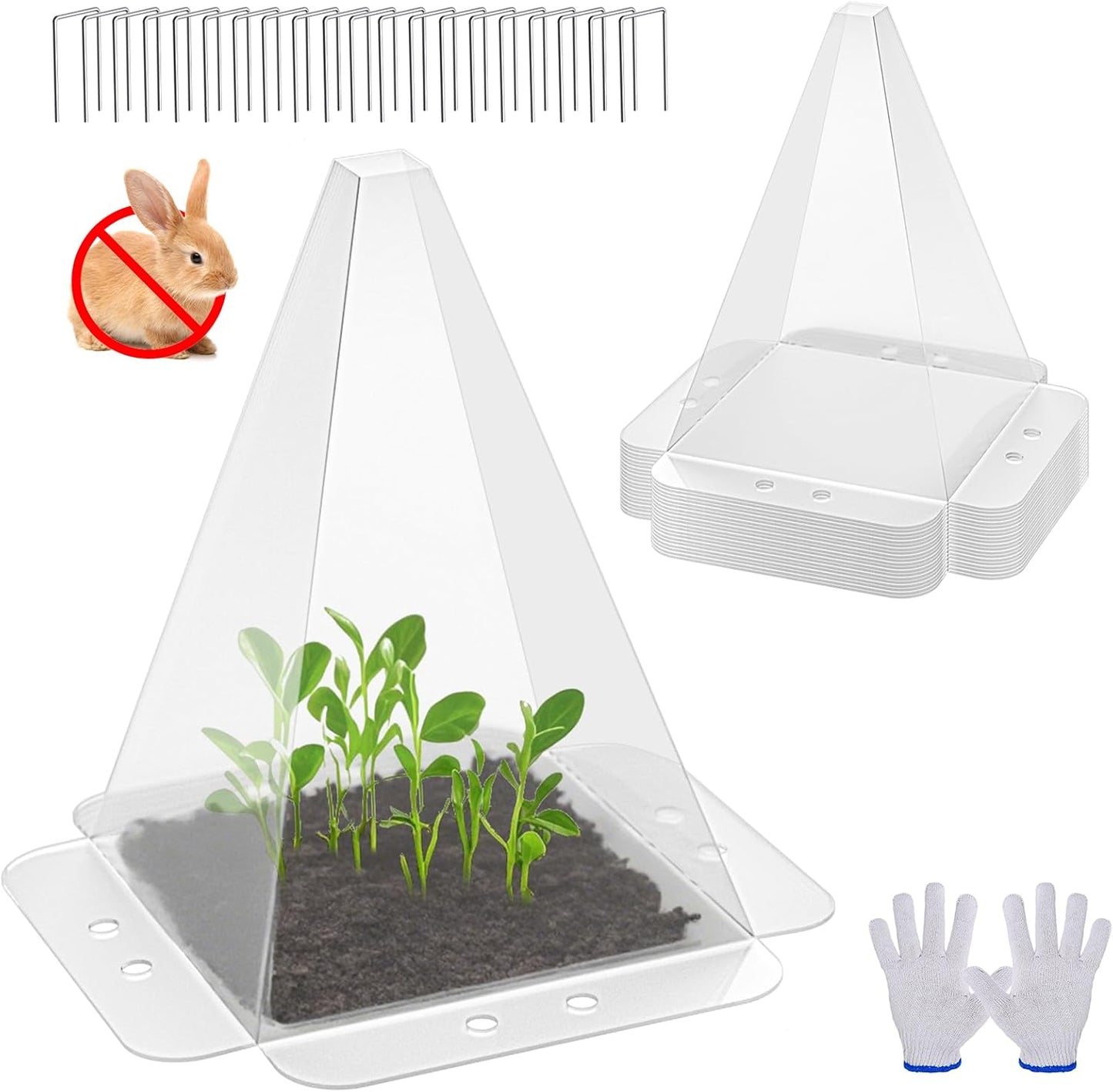 40 Pack Garden Cloches for Plants - Clear Reusable Plastic Seedling Covers with 80 Metal Stakes - Mini Greenhouse Plant Bell Covers for Frost, Sun, Pests Protection(7.8" x 11")