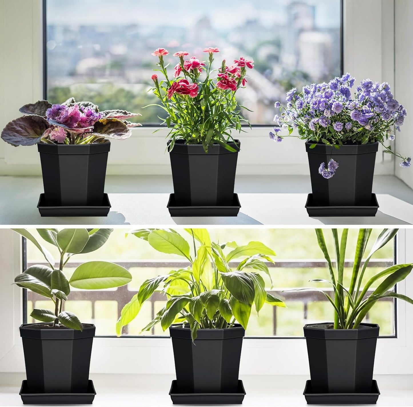 Square Plant Saucer 18 Inch 4 Pack, Durable Plastic Plant Saucer, Garden Large Deep Plant Trays for Pots, Heavy Duty Plant Pot Saucers, Planters for Indoors and Outdoors Plants.