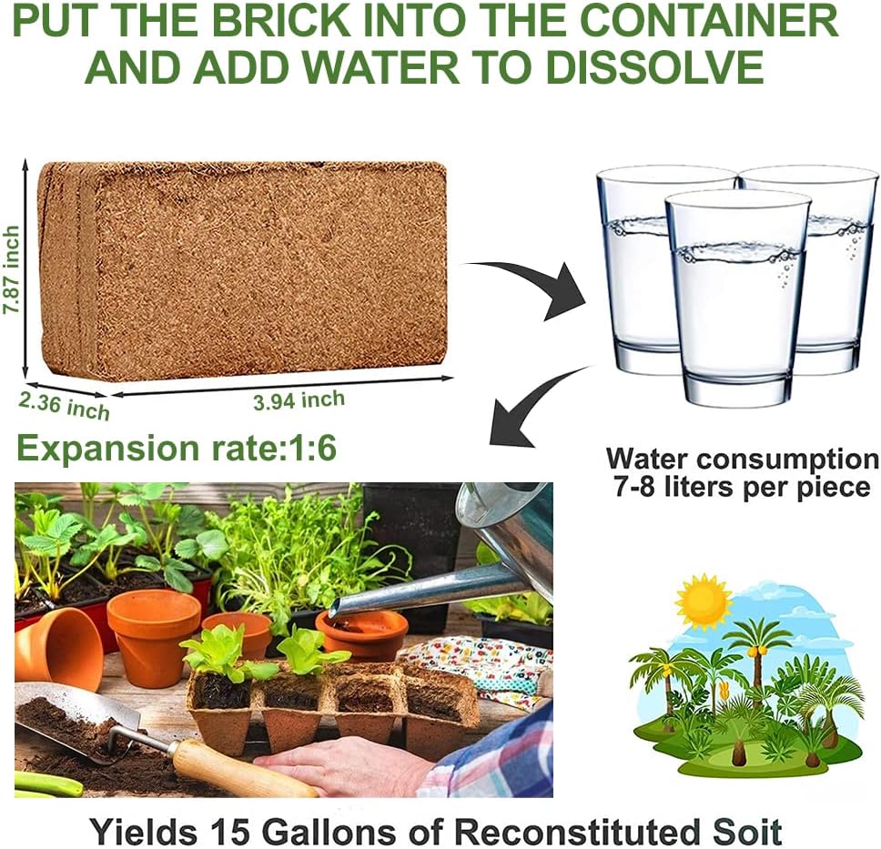 Premium Coco Coir Brick, 1.4Lb High Nutrinent Coconut Soil, OMRI 100% Organic Low EC & PH Balanced Potting Soil for All Plants Gardening, Hydroponics and Reptile Substrate (650G x 4)