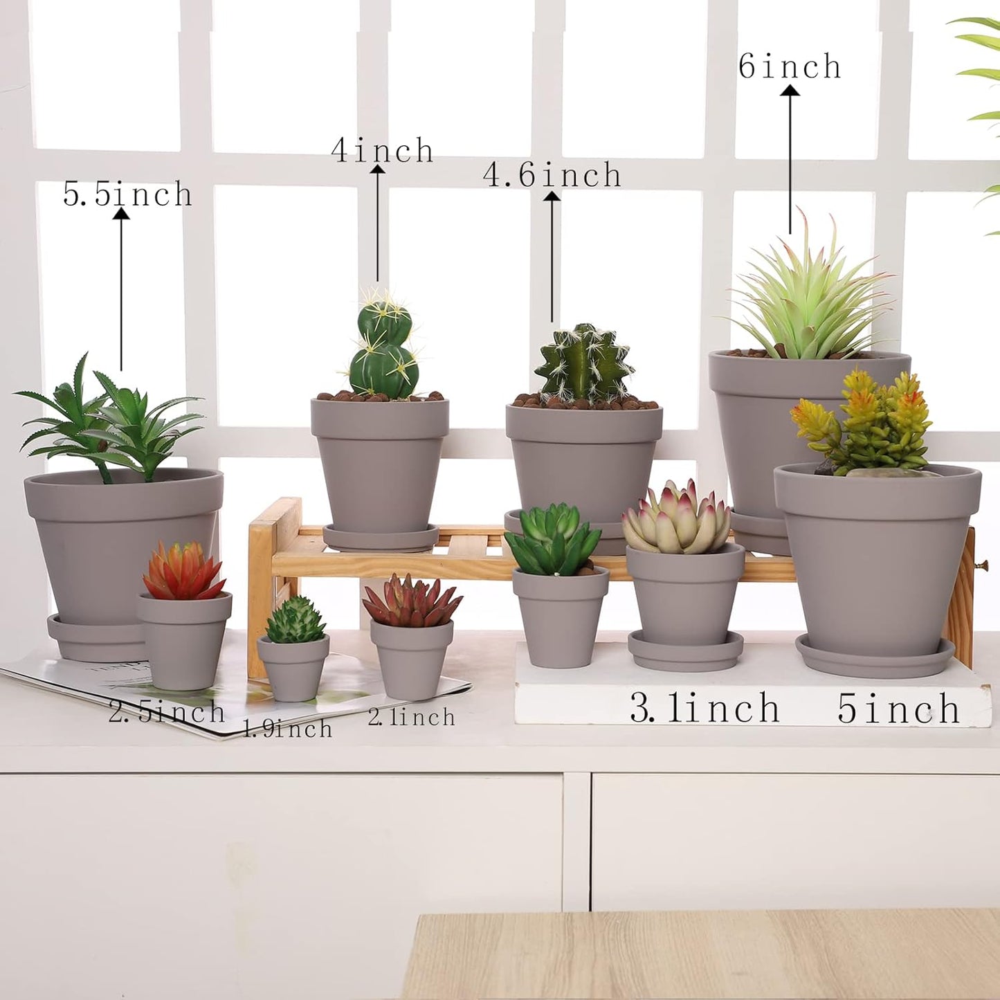 Terra Cotta Pots with Saucer- 6-Pack Large Terracotta Pot Clay Pots 5.5'' Clay Ceramic Pottery Planter Cactus Flower Pots Succulent Pot with Drainage Hole- for Plants,Crafts terra cotta planter(Grey)