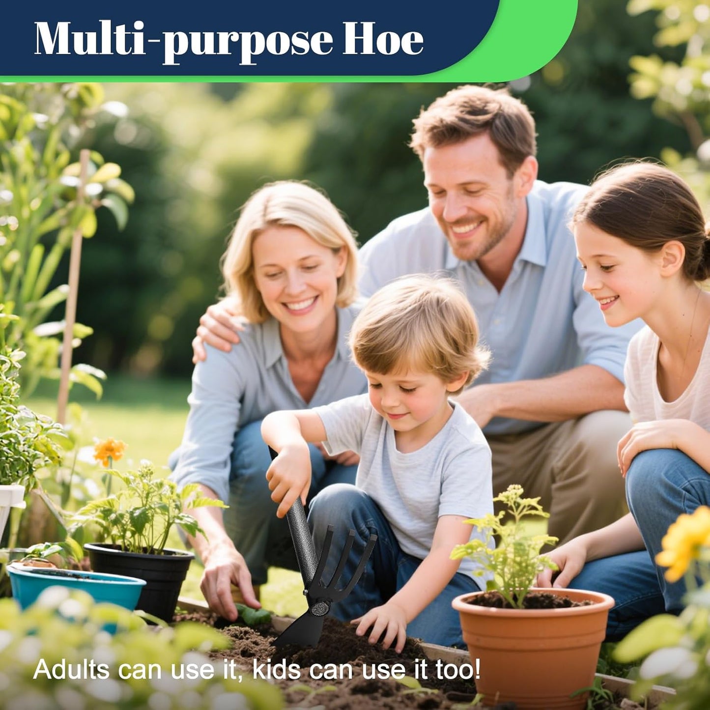 Adjustable Garden Hoe – Multi-Purpose Weeding & Digging Tool with Ergonomic Handle, Length (16"-60"), Rust-Proof Coated Steel, Heavy Duty for Farm, Yard, Gardening