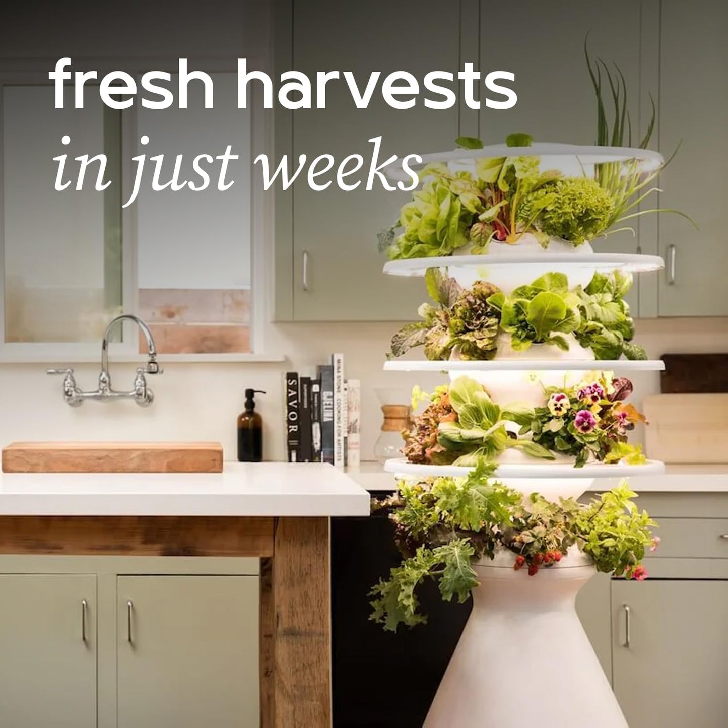 Farmstand Starter Kit with Glow Rings and 24 Seedling Credits | Medium Hydroponic Growing System Kit | Vertical Garden Planter Tower | 4ft 10in Tall