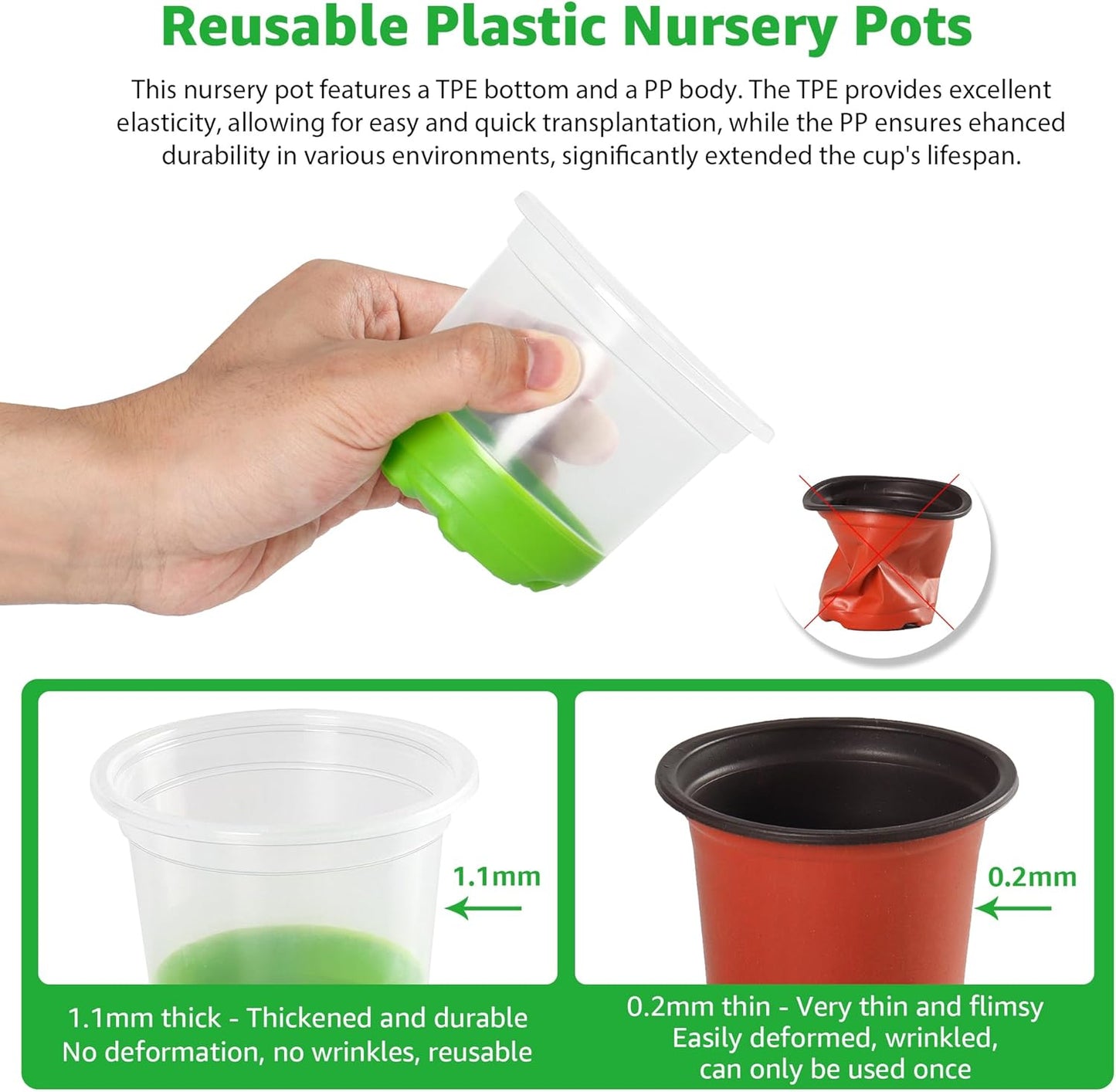 24 Packs 5/4/3.5 Inch Reinforced Nursery Pots with Silicone Base for Easy Transplant, Variety Pack Plastic Plant Pot Seedling Planter Seed Starter Flower
