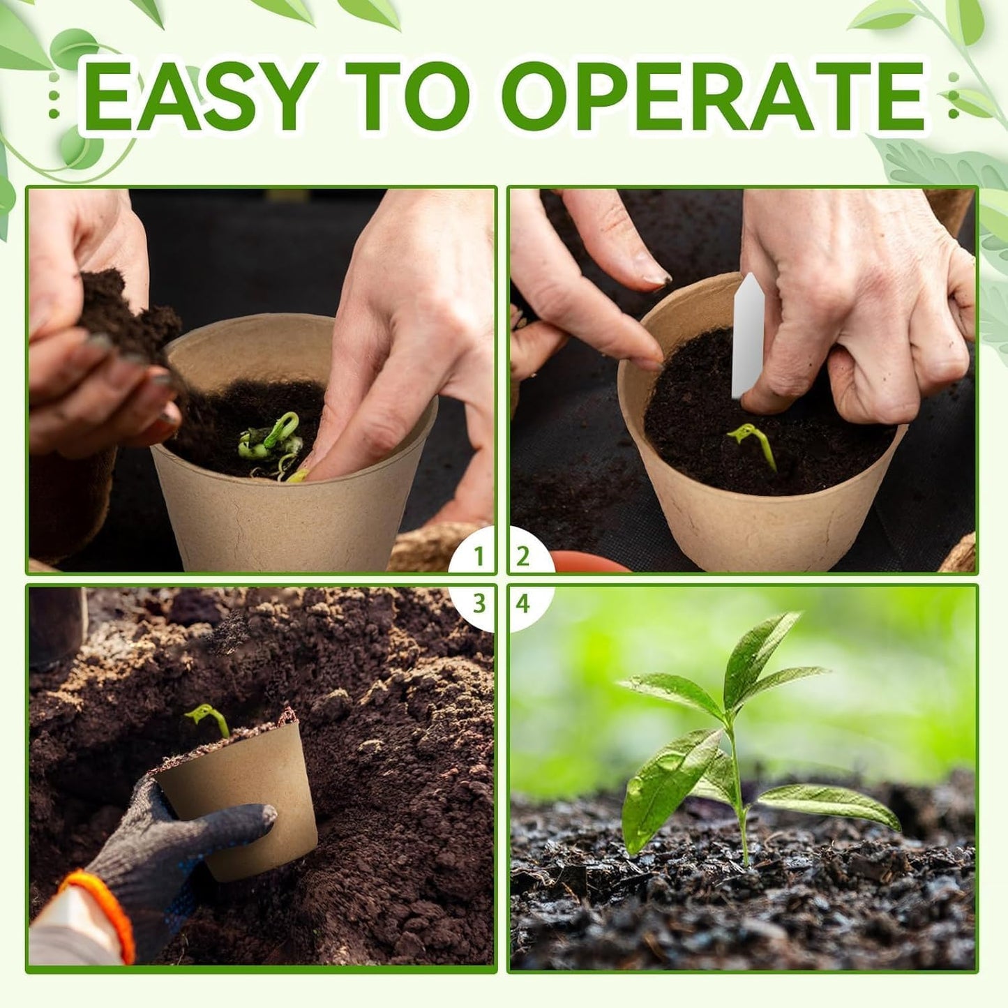 Augshy 3.15 Inch Peat Pots, 80 Pack Seed Starter Nursery Pots Round Plant Seedling with Drainage Holes for Garden Nursery Kits Seedlings Seed Starting Tray with 80 Plant Labels
