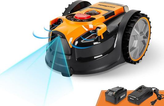 LawnMaster OcuMow™ Perimeter Wire Free Robot Lawn Mower Cuts Small Lawns 1000-2000 Square Feet with Optical Navigation, Obstacle Avoidance, Low Noise and No Go Function