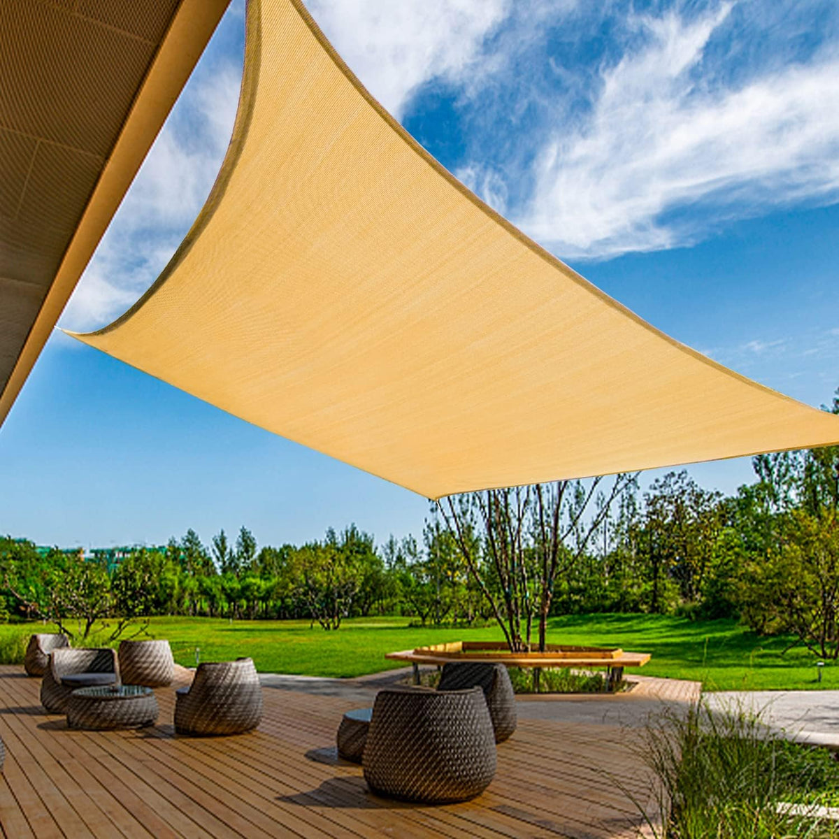 KANAGAWA 12'X20' Sand Custom Size Sun Shade Sail Rectangle UV Block Canopy Cover for Patio Backyard Lawn Garden Outdoor (Customized Available)