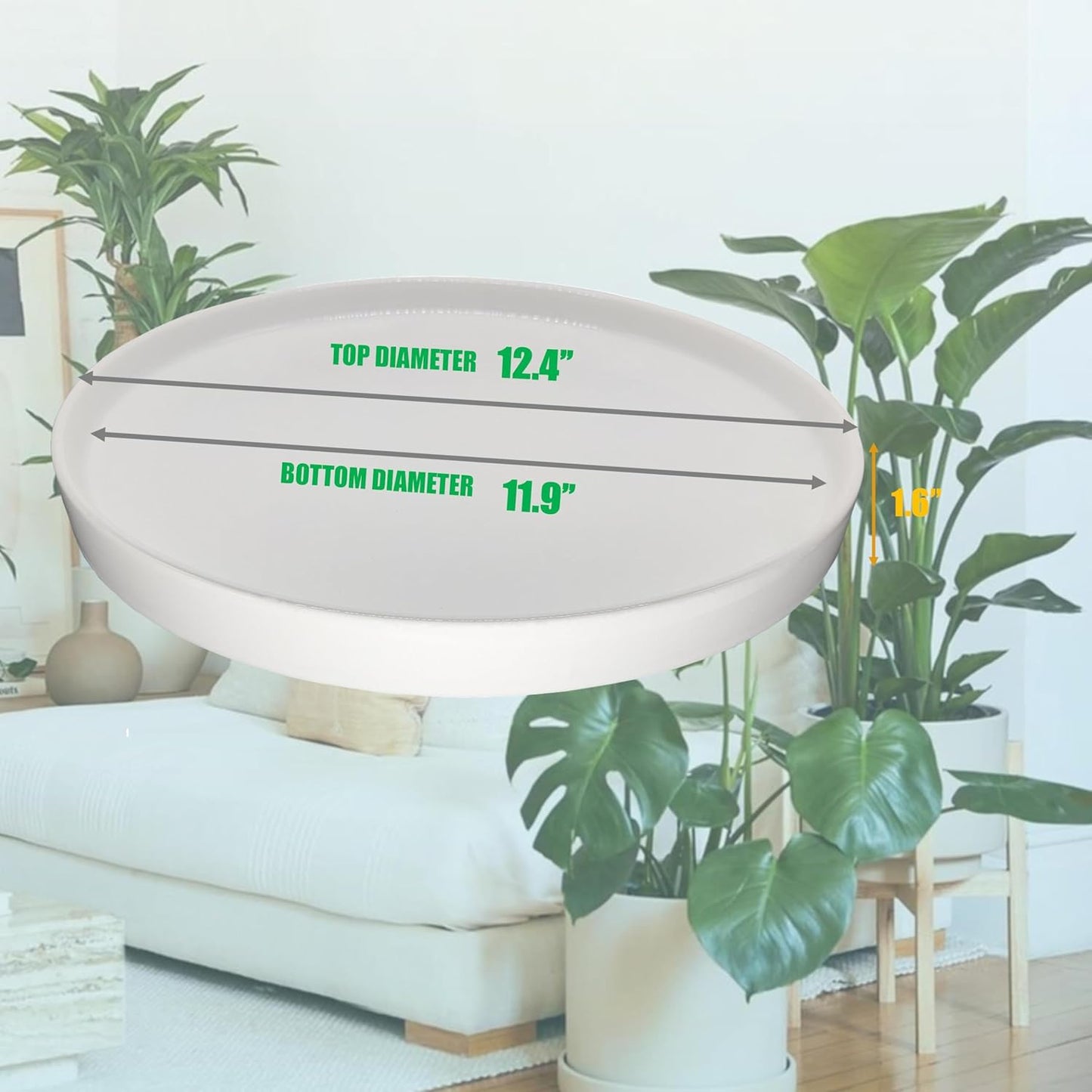 Ceramic Plant Saucer Pot Tray White 2pcs-12 Inch, Planter Saucers 4 5 6 7 8 9 10 11 12 Inch for Indoors Outdoor, Durable Sturdy Flower Drainage Tray for Glazed Pots Base (12.5 Inch-2-White)