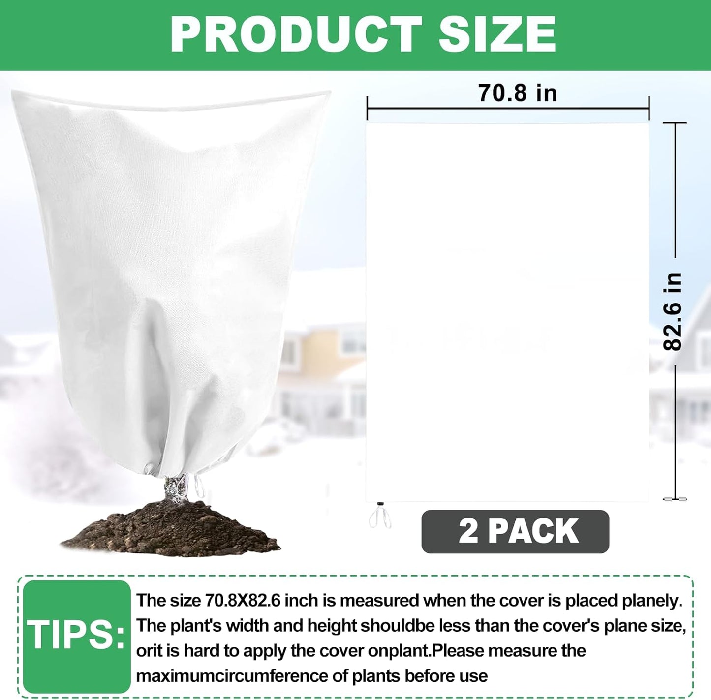 Winter Plant Covers Freeze Protection with Zipper Drawstring, 2 Pack 70.8" X 82.6" Tree Covers for Winter Cold Weather Large Frost Blankets Shrub Jacket for Outdoor Plants Tree Covers Bags
