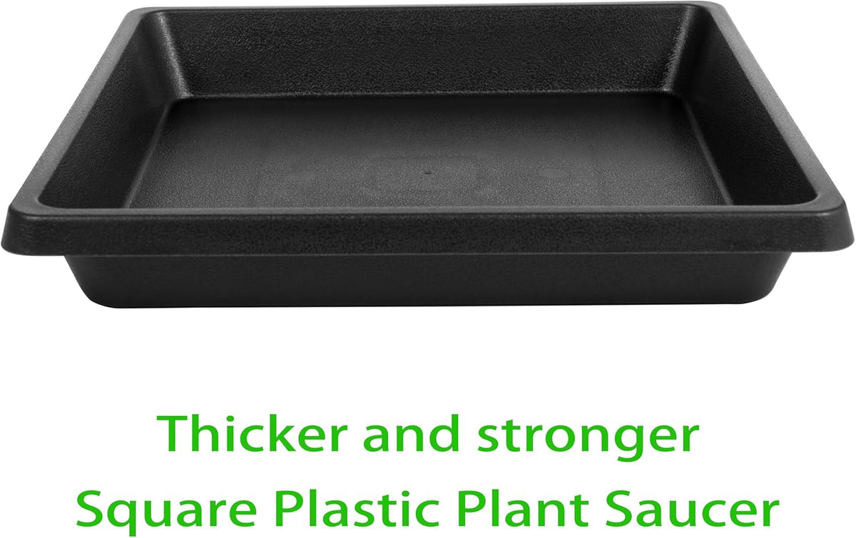 12 Inch 2 Pack Plant Saucer Square, Plant Saucers for Indoors and Outdoors, Flower Pot Saucers, Saucers for Potted Plants, Plant Water Catcher Trays for Pots (12"-Black)