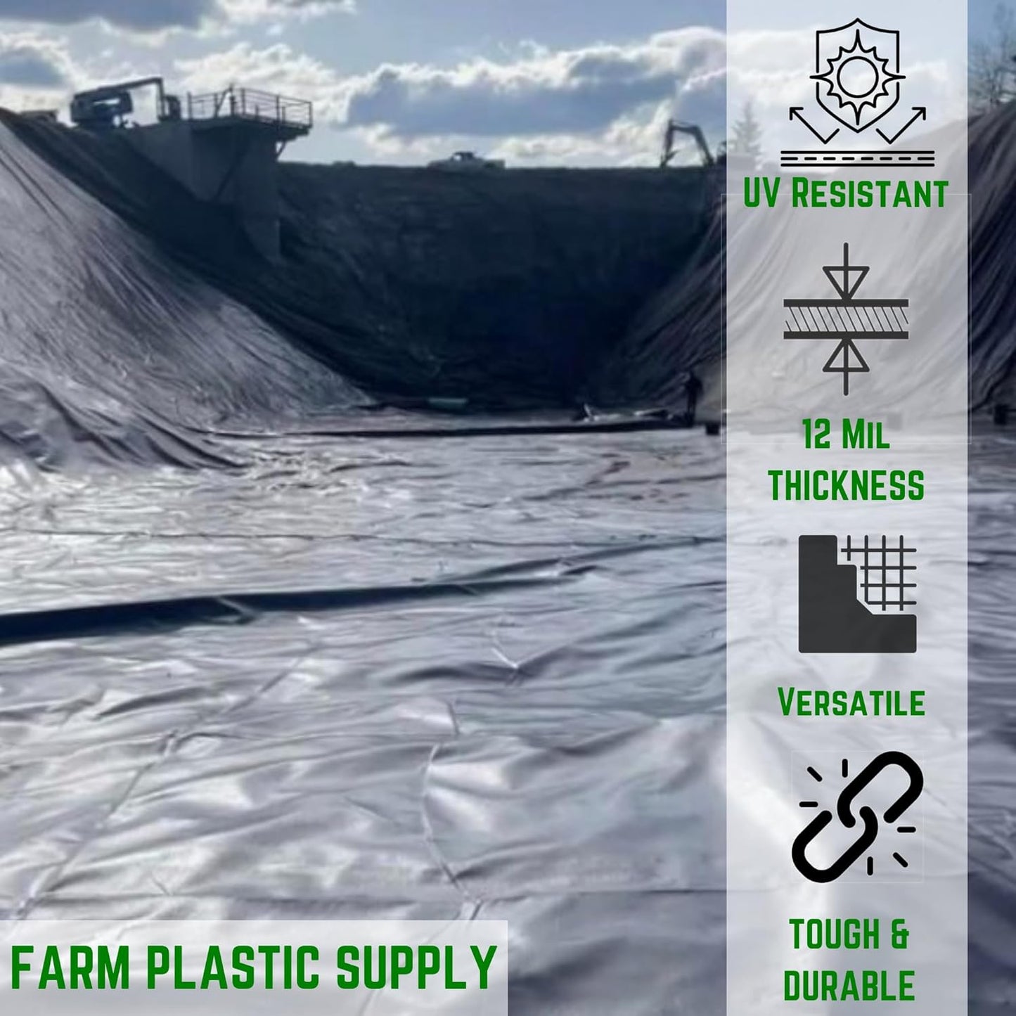 Farm Plastic Supply - 12 Mil String Reinforced Black/White Pond Liner - 12 Mil Fish Pond Liner, Pond Liners for Outdoor Ponds, Koi Ponds, Garden Fountain, Containment Liner (12' x 30')