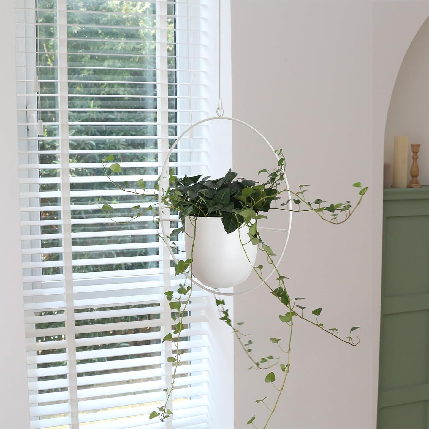 2 Pack Hanging Planters for Indoor Outdoor Plants Modern Metal Plant Hangers, Wall and Ceiling Hanging Plants Baskets Mid Century Minimalist Flower Pots Home Decor (White)