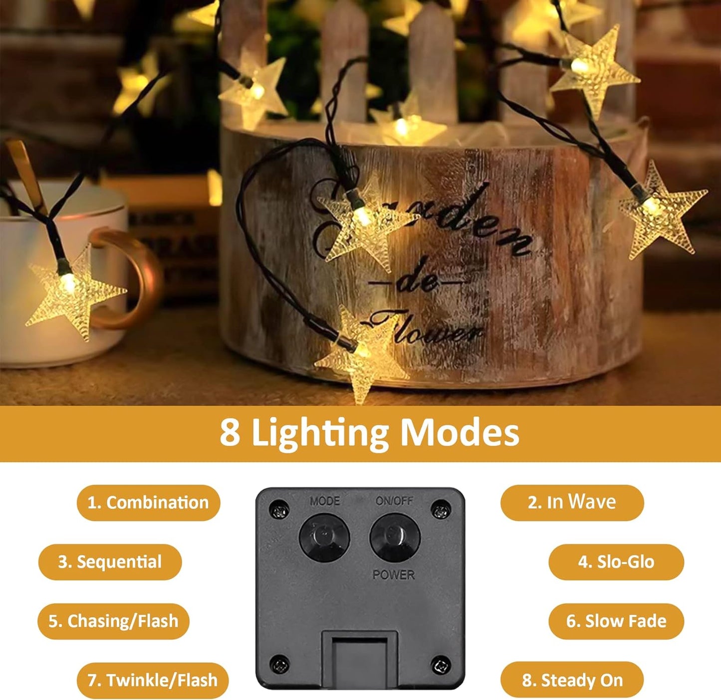Twinkle Solar Star String Lights Outdoor Waterproof Fairy Lights 39FT 100 LED with 8 Lighting Modes for Camping Garden Wedding Party Tree Holidays Backyard Patio(Warm White)