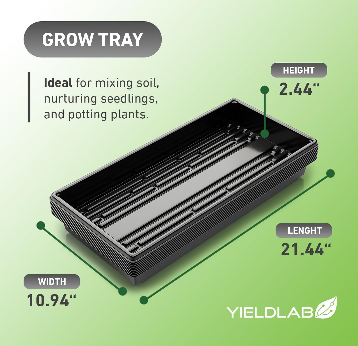 10x20 Inch Black Plastic 25 Pack Plant Propagation Tray – Growing Trays for Garden, Planting, Seedling, Soil & Hydroponic Horticulture - Microgreen Trays Grow Plants - No Drain Holes