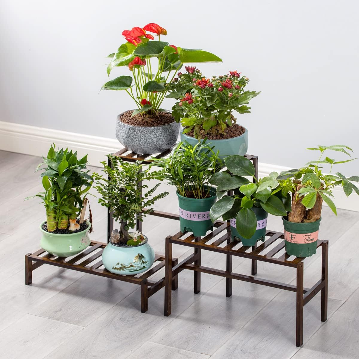 YONGZHAO Bamboo 3-Tier Ladder Plant Stand, Planter Holder Flower Pot Display Shelf, Freestanding Plants Rack for Home Garden Patio Balcony Indoor Outdoor