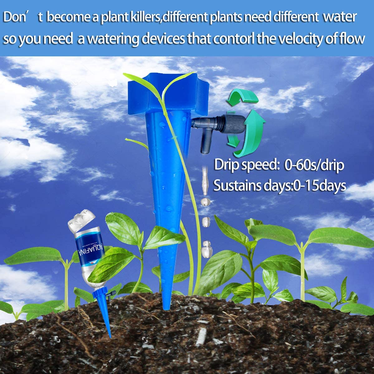 Self Plant Watering Spikes 24 Pack Auto Drippers Irrigation Devices Vacation Automatic Plants Water System with Adjustable Control Valve Switch Design for Houseplant, Gardenplant, Officeplant