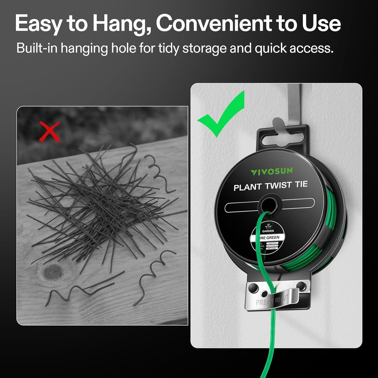 VIVOSUN Twist Ties, 164 ft (50m) PE-Coated Green Plant Ties with Cutter, Reusable & Flexible Tomate Ties for Plant Support, Indoor Outdoor Gardening, Cable Management, Home Office Organization