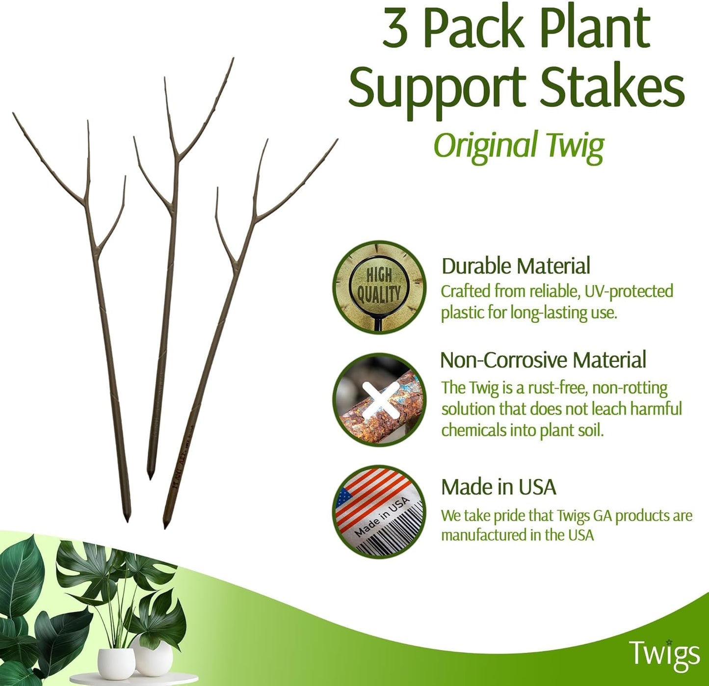 Plant Support Stakes, Stem Holder Structures for Indoor & Outdoor Use, Garden Accessories for Climbing & Potted Plants, Trellis Alternative - Moonstone, 3 Pack, 22" L, Original