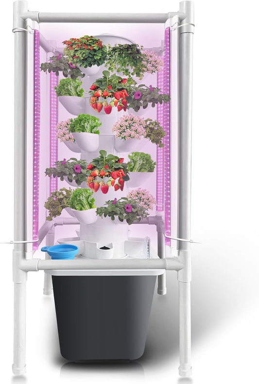 Hydroponic Tower with Grow Lights 30 Plant Growing System Indoor Smart Garden Vertical Garden Planter Germination Kit Including Water Pump and Movable Water Tank Gift for Gardening Lover (30plants)