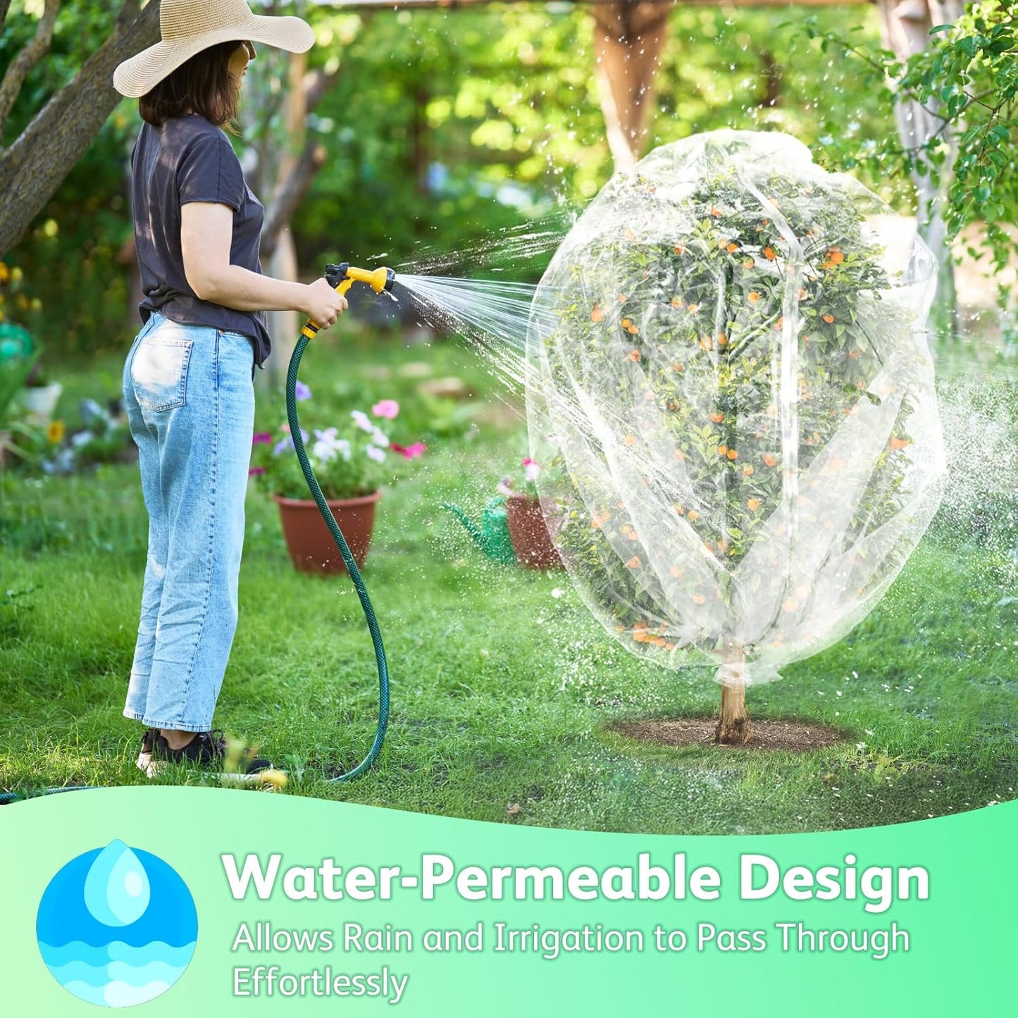 JOJOLEE Fruit Tree Netting for Garden Protection, 1Pc 9.8 x 9.8FT Insect Bird Nettings with Zipper and Drawstring, Plant Cover Mesh Net Bags for Blueberry Bushes, Tomatoes, Flowers