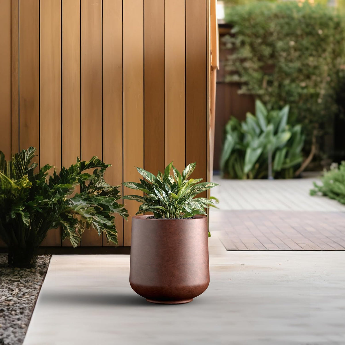 Kante 11.6" Dia Round Concrete Planter, Outdoor Indoor Large Plant Pots Containers with Drainage Hole and Rubber Plug for Home Garden Patio, Rusty