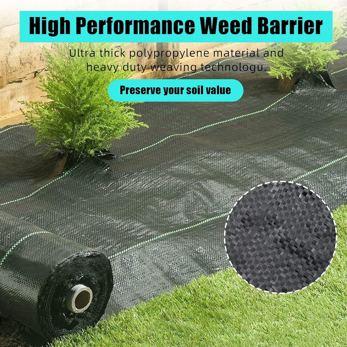 6.5ft x 300ft Weed Barrier Landscape Fabric Heavy Duty, Premium 3 Oz Ground Cover Weed Block Gardening Mat, Easy Setup & Superior Weed Control, for Erosion Control, Weed Barrier