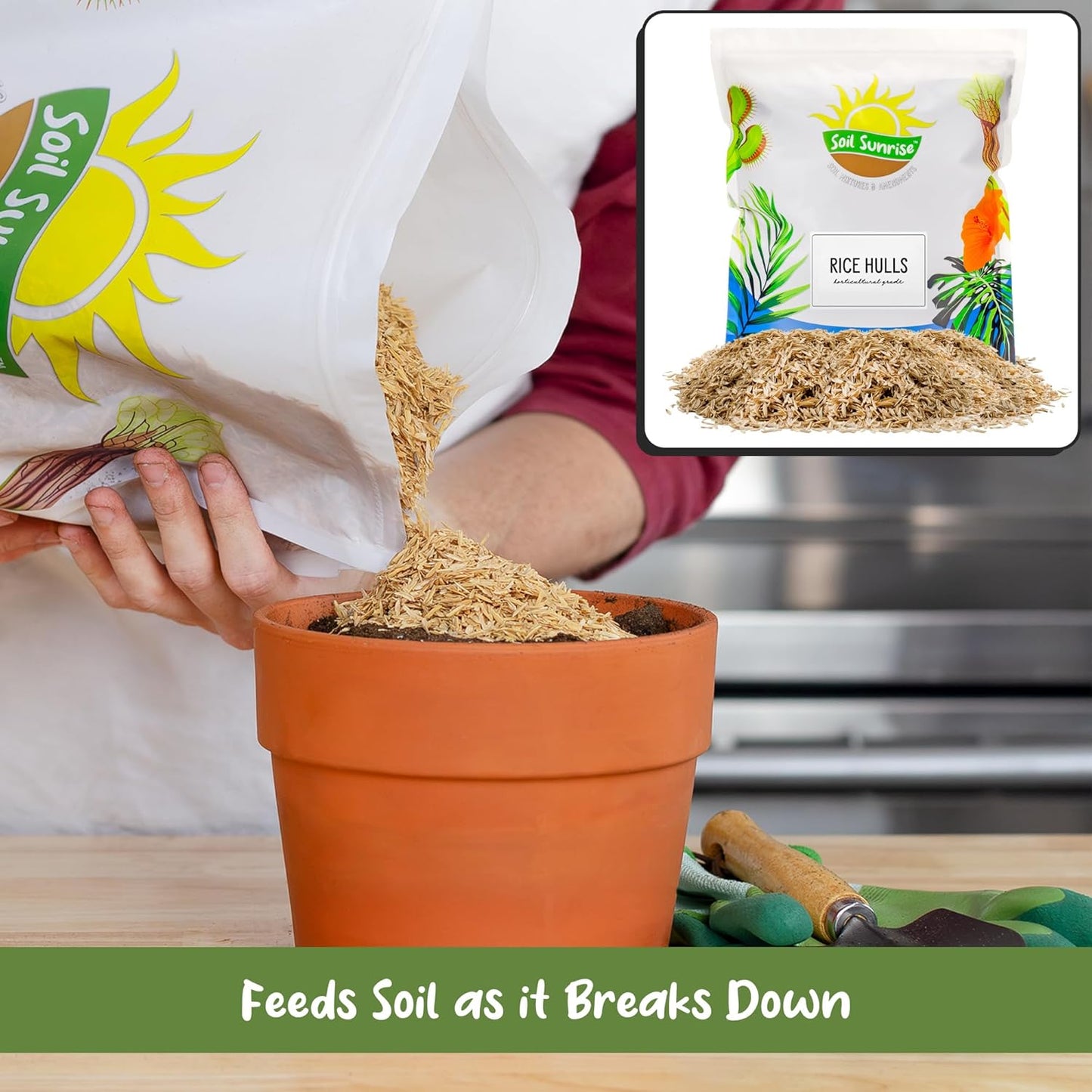 Organic Horticultural Grade Rice Hulls (2 Quarts); All-Natural Soil Amendment for Houseplants, Gardening, Seed Starting & Chicken Bedding