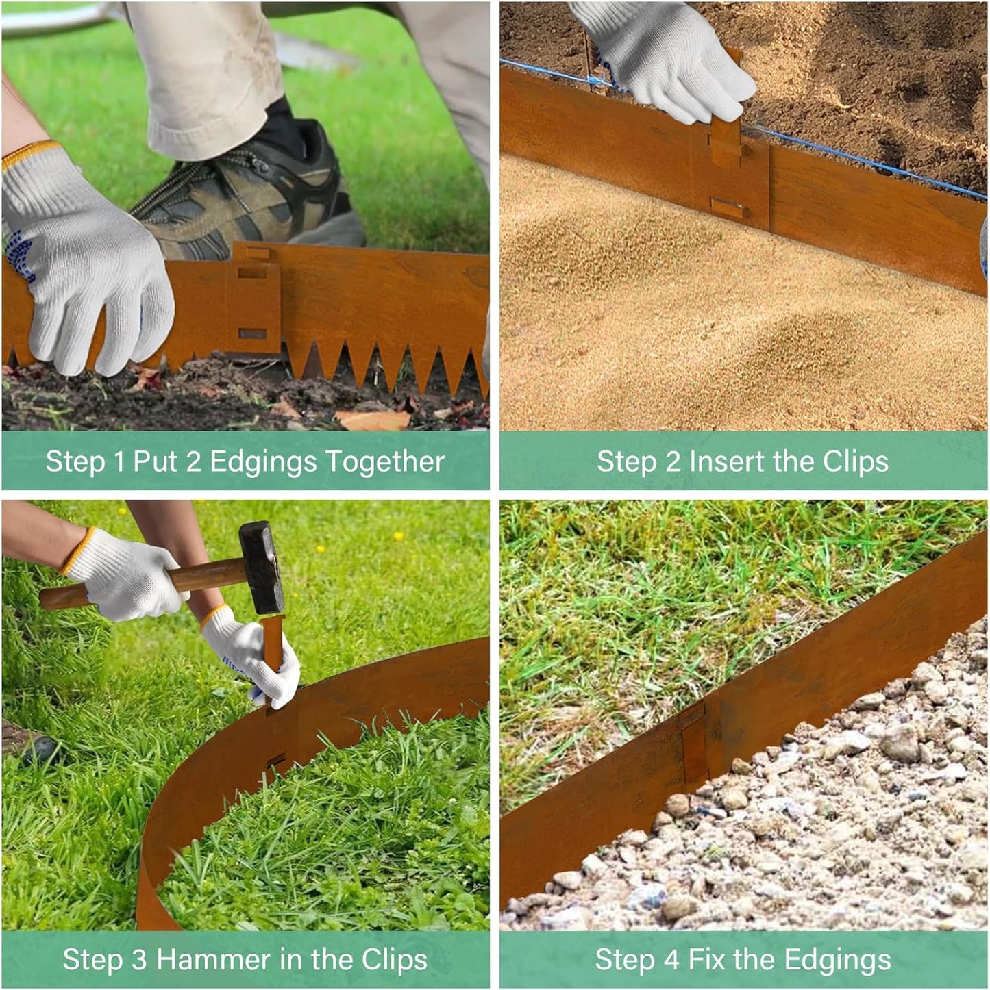 Metal Landscaping Edging, 6Hx40L-Inch Cor Ten Steel Landscape Edging with 6 Clips and Gloves, 6-Pack Unique Rust-Finish Edging, for Enhanced Garden, Yard, Park, Lawn